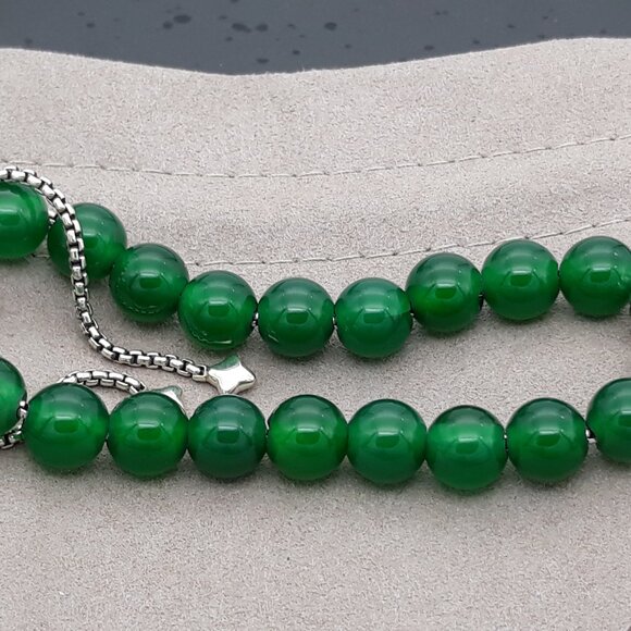 David Yurman Green Onyx Bead Bracelet with silver bead accent - Picture 3 of 7